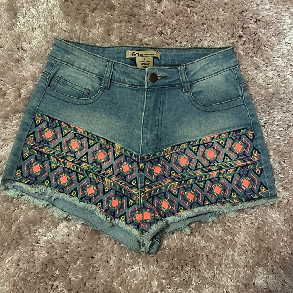 Billy by Flying Tomato Aztec Designer Jean Shorts Women’s Size Small